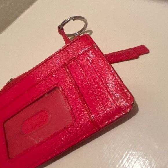 Marc Jacobs Keychain Cardholder Zip Top Wallet Red Leather Logo Front - Picture 7 of 12